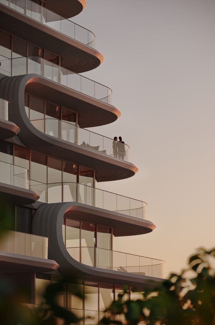 Sculpted residential balconies at sunset